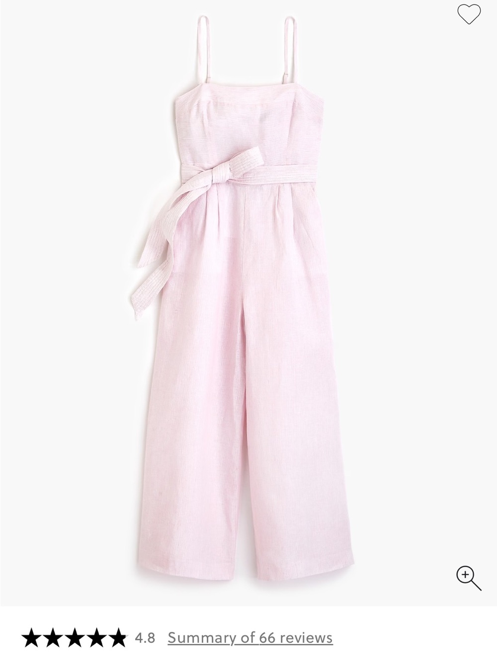 J. Crew Light Pink Linen-Blend Wide-Leg Jumpsuit with Tie Waist